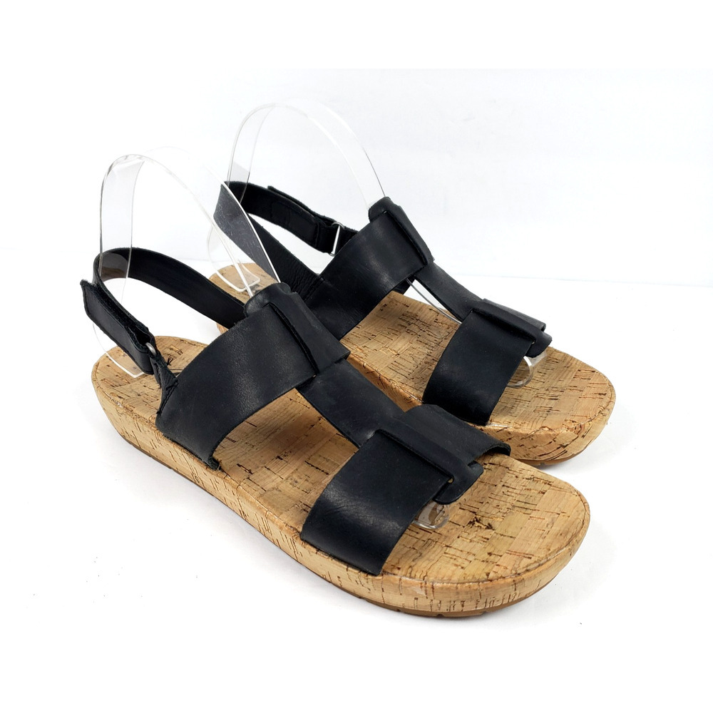 Korks By Kork Ease Yolandi Womens Sz 9 Black Leather Casual Cork Platform Sandal